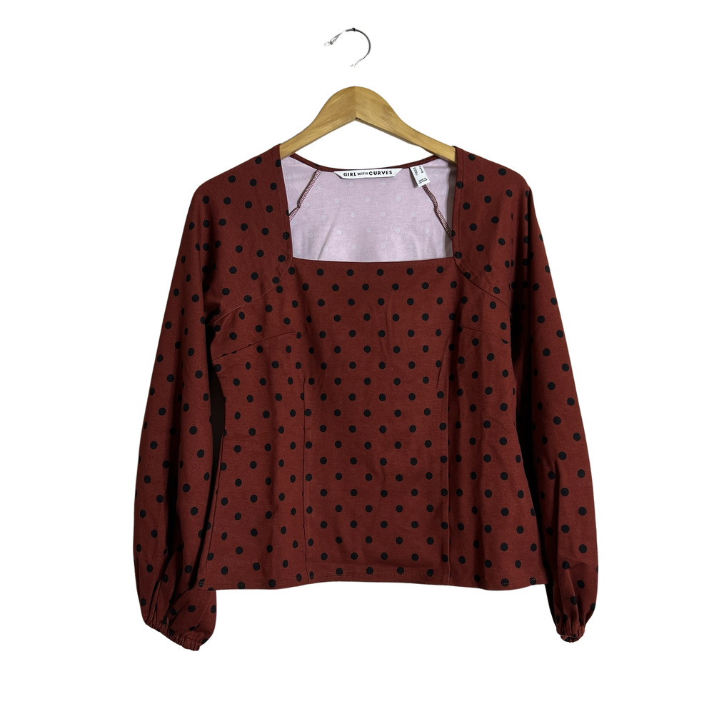 GIRL WITH CURVES Ponte Square Neck Blouse Marsala Dot S